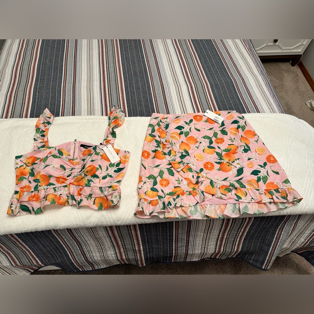 NWT Skirt and top set sugar lips with oranges
